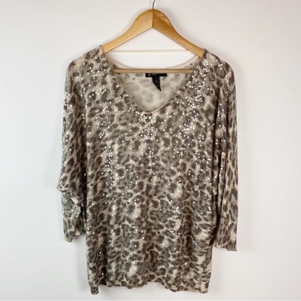 INC International Concepts Leopard Print Sequin Sweater 2X